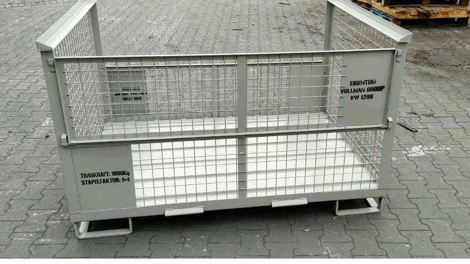 Steel mesh container with half wall, drop gate and customer stencilling